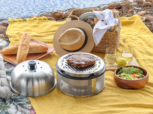 COBB Premier (+plus) con base estilo reja de acero inoxidable, parrilla grill y rack para rostizar